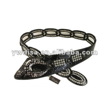 Ceinture PU pour femme avec PU noir, strass en cristal, accessoires en alliage, plaqué métal